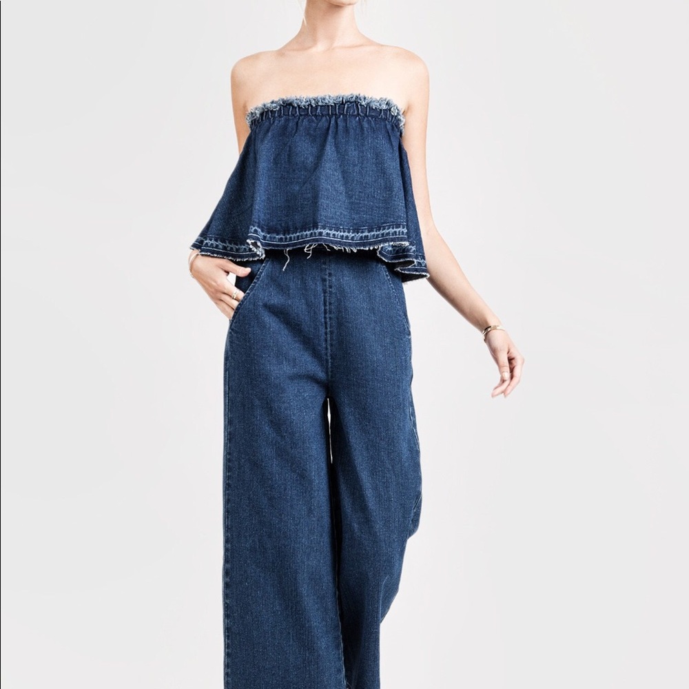OFF THE SHOULDER JUMPSUIT - M / DENIM BLUE